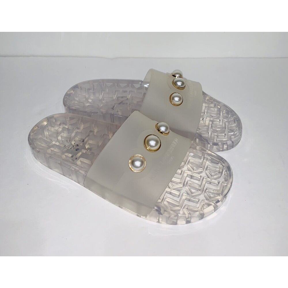 KARL LAGERFELD Womens Sandals Pearl White Clear Tula Accent Slip On Sz 6 Slide